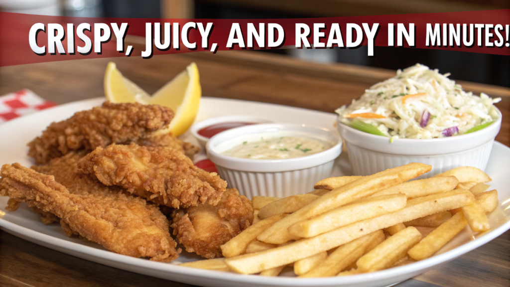 Sharks Chicken Near Me crispy fried chicken with fries and coleslaw
