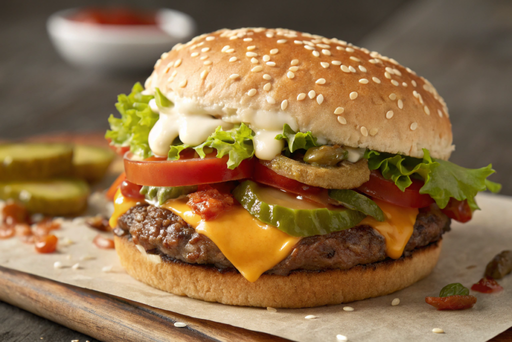 Burgerking Whopper with melted cheese and crispy bacon