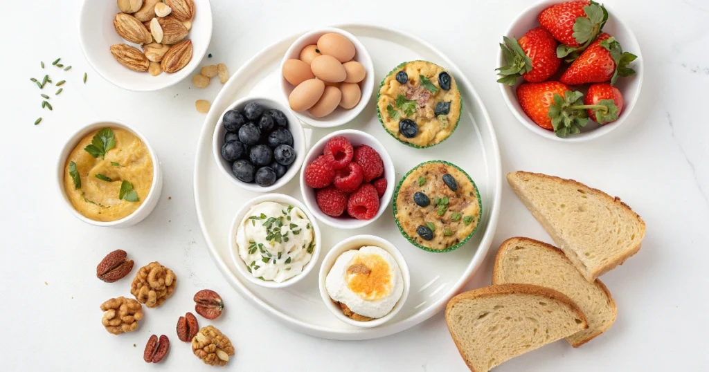 High protein toddler breakfast options including mini egg muffins and yogurt parfaits